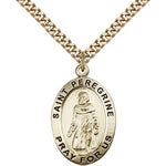 St. Peregrine Medal, Gold Filled - 24&quot; 2.4mm Gold Plated Endless Chain
