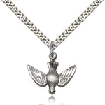 Holy Spirit Medal, Sterling Silver - 24&quot; 2.4mm Rhodium Plate Endless Chain