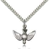 Holy Spirit Medal, Sterling Silver - 24&quot; 2.4mm Rhodium Plate Endless Chain