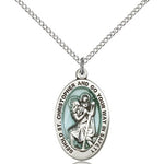 St. Christopher Medal, Sterling Silver - 18&quot; 1.2mm Sterling Silver Chain + Clasp