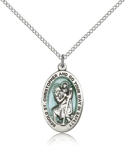 St. Christopher Medal, Sterling Silver - 18&quot; 1.2mm Sterling Silver Chain + Clasp