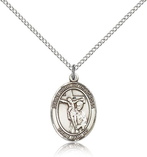 St. Paul of the Cross Medal, Sterling Silver, Medium - 18&quot; 1.2mm Sterling Silver Chain + Clasp