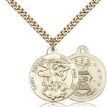 St. Michael Air Force Medal, Gold Filled - 24&quot; 2.4mm Gold Plated Endless Chain