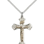Crucifix Pendant, Two-Tone - 18&quot; 1.2mm Sterling Silver Chain + Clasp