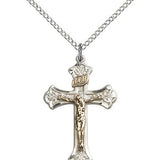 Crucifix Pendant, Two-Tone - 18&quot; 1.2mm Sterling Silver Chain + Clasp