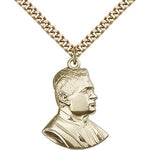 Saint Pius X Medal, Gold Filled - 24&quot; 2.4mm Gold Plated Endless Chain