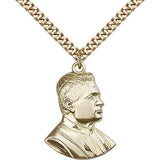 Saint Pius X Medal, Gold Filled - 24&quot; 2.4mm Gold Plated Endless Chain