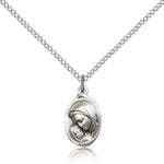 Madonna and Child Medal, Sterling Silver - 18&quot; 1.2mm Sterling Silver Chain + Clasp
