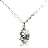 Madonna and Child Medal, Sterling Silver - 18&quot; 1.2mm Sterling Silver Chain + Clasp