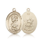 St. Christopher Navy Medal, 14 Karat Gold, Large - 14 KT Yellow Gold