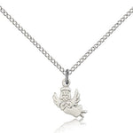 Angel Medal, Sterling Silver - 18&quot; 1.2mm Sterling Silver Chain + Clasp