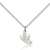 Angel Medal, Sterling Silver - 18&quot; 1.2mm Sterling Silver Chain + Clasp