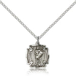 St. Florian Medal, Sterling Silver - 18&quot; 1.2mm Sterling Silver Chain + Clasp