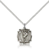 St. Florian Medal, Sterling Silver - 18&quot; 1.2mm Sterling Silver Chain + Clasp