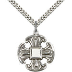 Cross Pendant, Sterling Silver - 24&quot; 2.4mm Rhodium Plate Endless Chain