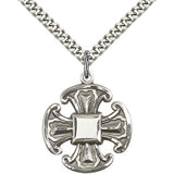 Cross Pendant, Sterling Silver - 24&quot; 2.4mm Rhodium Plate Endless Chain