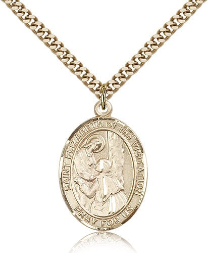St. Elizabeth of the Visitation Medal, Gold Filled, Large - 24&quot; 2.4mm Gold Plated Chain + Clasp
