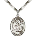 St. Paula Medal, Sterling Silver, Large - 24&quot; 2.4mm Rhodium Plate Chain + Clasp