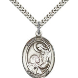 St. Paula Medal, Sterling Silver, Large - 24&quot; 2.4mm Rhodium Plate Chain + Clasp