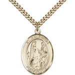 St. Genevieve Medal, Gold Filled, Large - 24&quot; 2.4mm Gold Plated Chain + Clasp