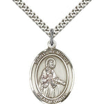 St. Remigius of Reims Medal, Sterling Silver, Large - 24&quot; 2.4mm Rhodium Plate Chain + Clasp