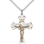Crucifix Pendant, Two-Tone - 18&quot; 1.2mm Sterling Silver Chain + Clasp