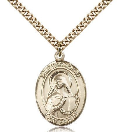 St. Dorothy Medal, Gold Filled, Large - 24&quot; 2.4mm Gold Plated Chain + Clasp