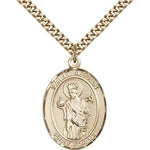 St. Aedan of Ferns Medal, Gold Filled, Large - 24&quot; 2.4mm Gold Plated Chain + Clasp