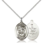 St. Michael Army Medal, Sterling Silver, Medium - 18&quot; 1.2mm Sterling Silver Chain + Clasp