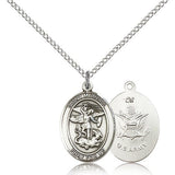 St. Michael Army Medal, Sterling Silver, Medium - 18&quot; 1.2mm Sterling Silver Chain + Clasp