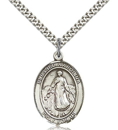 Blessed Karolina Kozkowna Medal, Sterling Silver, Large - 24&quot; 2.4mm Rhodium Plate Chain + Clasp