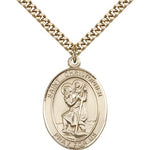 St. Christopher Medal, Gold Filled, Large - 24&quot; 2.4mm Gold Plated Chain + Clasp