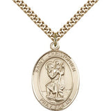 St. Christopher Medal, Gold Filled, Large - 24&quot; 2.4mm Gold Plated Chain + Clasp