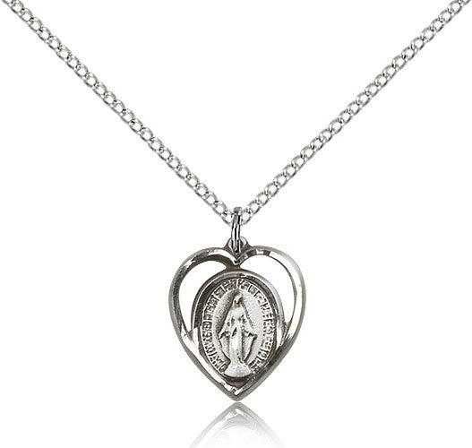 Miraculous Medal, Sterling Silver - 18&quot; 1.2mm Sterling Silver Chain + Clasp