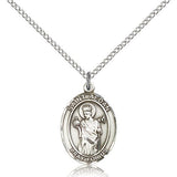 St. Aedan of Ferns Medal, Sterling Silver, Medium - 18&quot; 1.2mm Sterling Silver Chain + Clasp