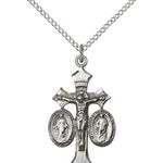 Jesus, Mary and Joseph Medal, Sterling Silver - 18&quot; 1.2mm Sterling Silver Chain + Clasp