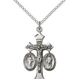 Jesus, Mary and Joseph Medal, Sterling Silver - 18&quot; 1.2mm Sterling Silver Chain + Clasp