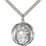 St. Joseph Medal, Sterling Silver - 24&quot; 2.4mm Rhodium Plate Endless Chain