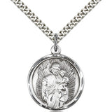 St. Joseph Medal, Sterling Silver - 24&quot; 2.4mm Rhodium Plate Endless Chain