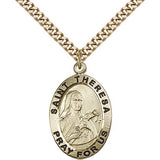 St. Theresa Medal, Gold Filled - 24&quot; 2.4mm Gold Plated Endless Chain