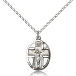 Crucifix Pendant, Sterling Silver - 18&quot; 1.2mm Sterling Silver Chain + Clasp