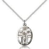 Crucifix Pendant, Sterling Silver - 18&quot; 1.2mm Sterling Silver Chain + Clasp