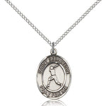 St. Sebastian Baseball Medal, Sterling Silver, Medium - 18&quot; 1.2mm Sterling Silver Chain + Clasp