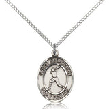 St. Sebastian Baseball Medal, Sterling Silver, Medium - 18&quot; 1.2mm Sterling Silver Chain + Clasp