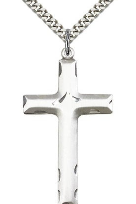 Cross Pendant, Sterling Silver - 24&quot; 2.4mm Rhodium Plate Endless Chain