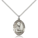 St. Pio of Pietrelcina Medal, Sterling Silver, Medium - 18&quot; 1.2mm Sterling Silver Chain + Clasp