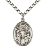 St. Ursula Medal, Sterling Silver, Large - 24&quot; 2.4mm Rhodium Plate Chain + Clasp