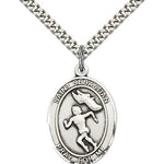 St. Sebastian Track and Field Medal, Sterling Silver, Large - 24&quot; 2.4mm Rhodium Plate Chain + Clasp