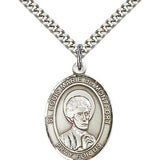 St. Louis Marie De Montfort Medal, Sterling Silver, Large - 24&quot; 2.4mm Rhodium Plate Chain + Clasp