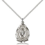 Miraculous Medal, Sterling Silver - 18&quot; 1.2mm Sterling Silver Chain + Clasp